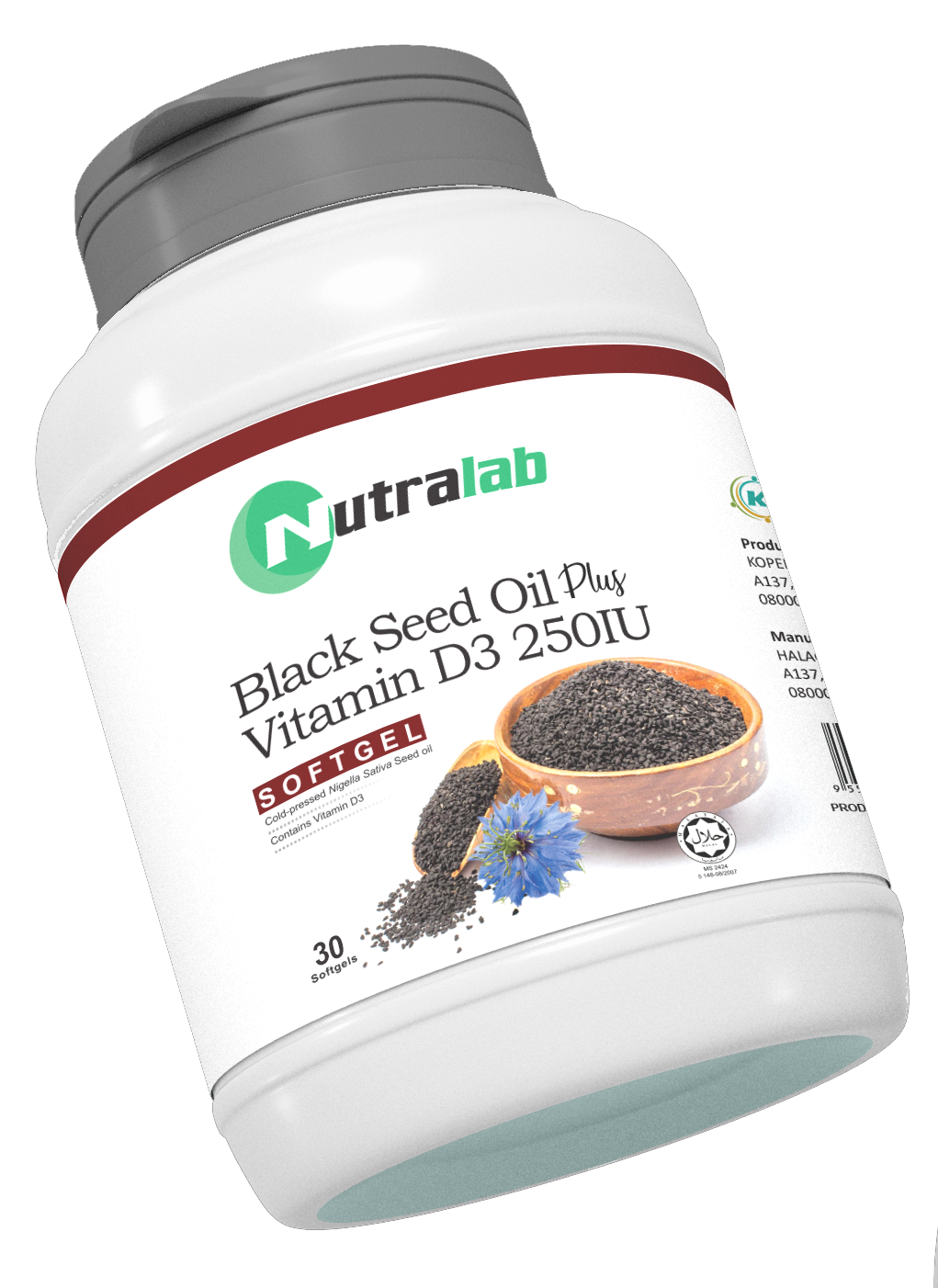 Nutralab Blackseed Oil + Vitamin D3 250IU (softgel) Premium 30's by Kop Halagel
