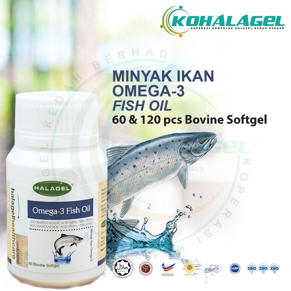 HALAGEL® HEALTHCARE | Omega 3 Fish Oil Softgel | Kapsul Lembut Minyak Ikan Omega 3 | 60 BIJI