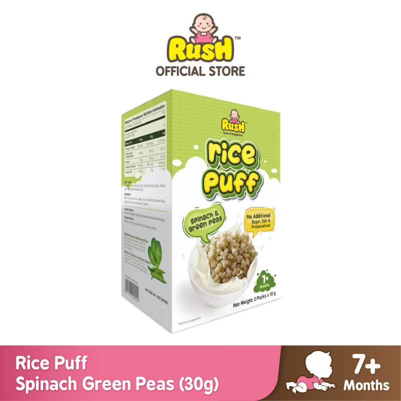 Rush Baby Rice Puff Spinach Green Peas 30g