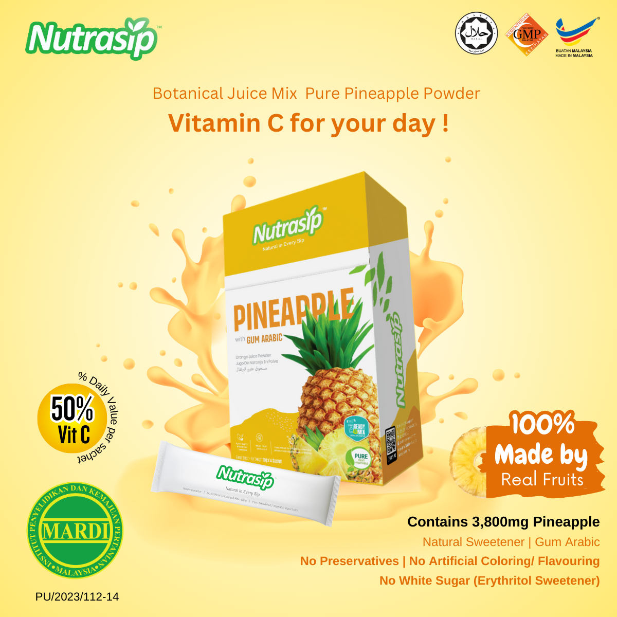 Nutrasip Pineapple Powder botanical drink Nutrasip Serbuk Minuman Campuran Nanas