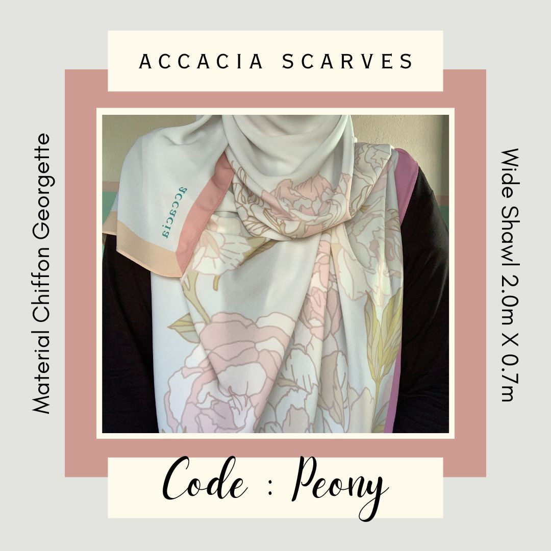 Peony | Accacia Exclusive Shawl Chiffon Printed Women | Tudung Shawl Chiffon Wanita | Tudung Corak Wide Shawl
