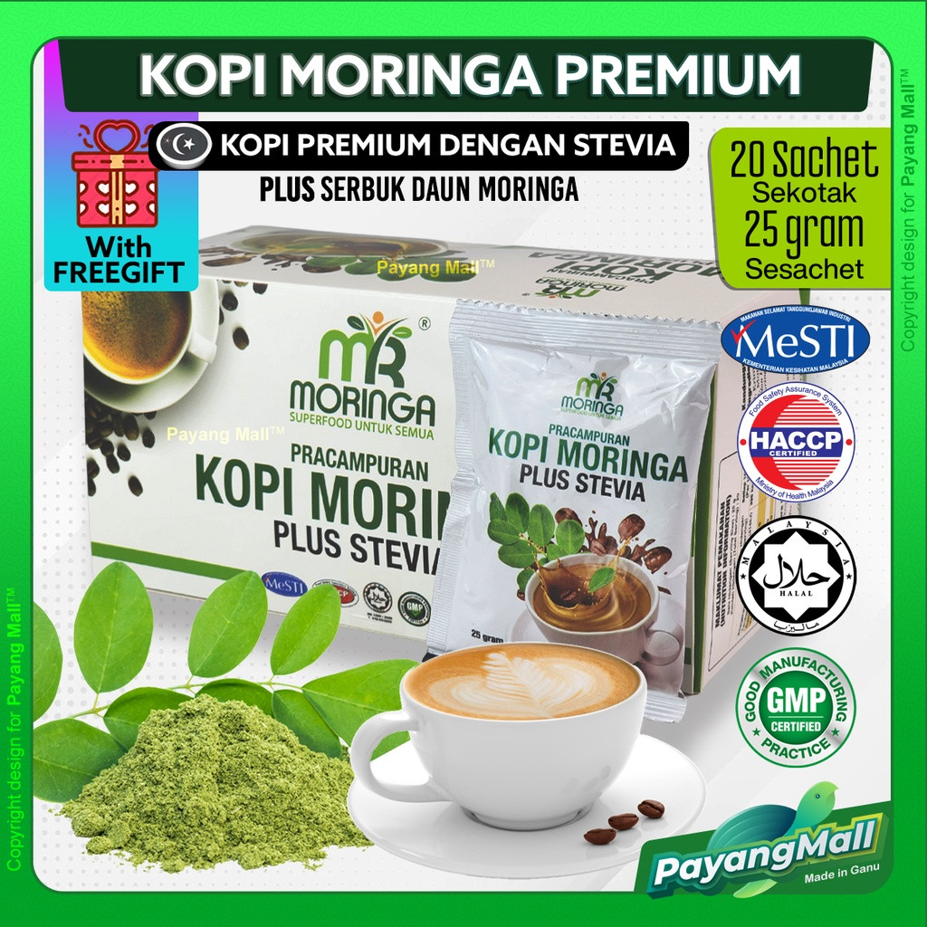 𝙋𝙖𝙮𝙖𝙣𝙜 𝙈𝙖𝙡𝙡 Kopi Moringa Plus Stevia MR Moringa Oleifera Cofee Daun Kelor Sesuai Untuk Diabetis / Kencing Manis (20 Sachet)