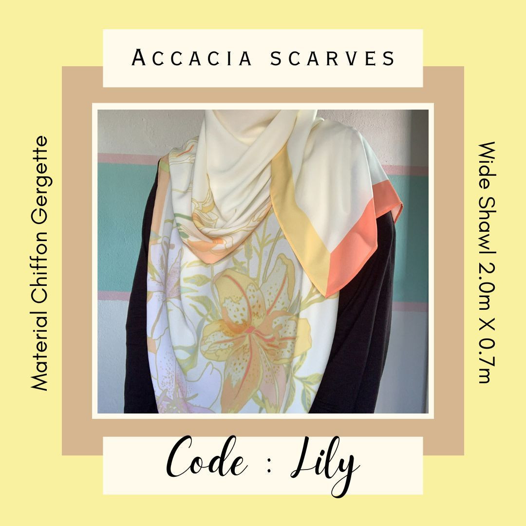 Lily | Accacia Exclusive Shawl Chiffon Printed Women | Tudung Shawl Chiffon Wanita | Tudung Corak Wide Shawl