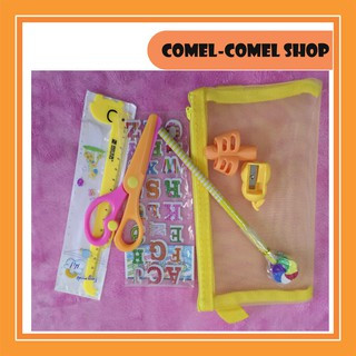COMEL-COMEL SHOP STATIONERY SET (YELLOW) FOR NEW LEARNER AGE 4 TO 6 YEARS OLD SET ALAT TULIS PRASEKOLAH BERUMUR 4 - 6 TAHUN
