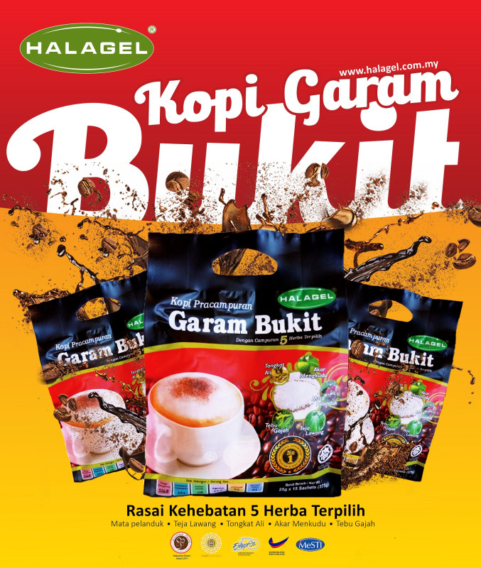 HALAGEL® Kopi Pracampuran Dengan Garam Bukit | Premix Coffee With Rock Salt | 15 Sachets (POUCH)