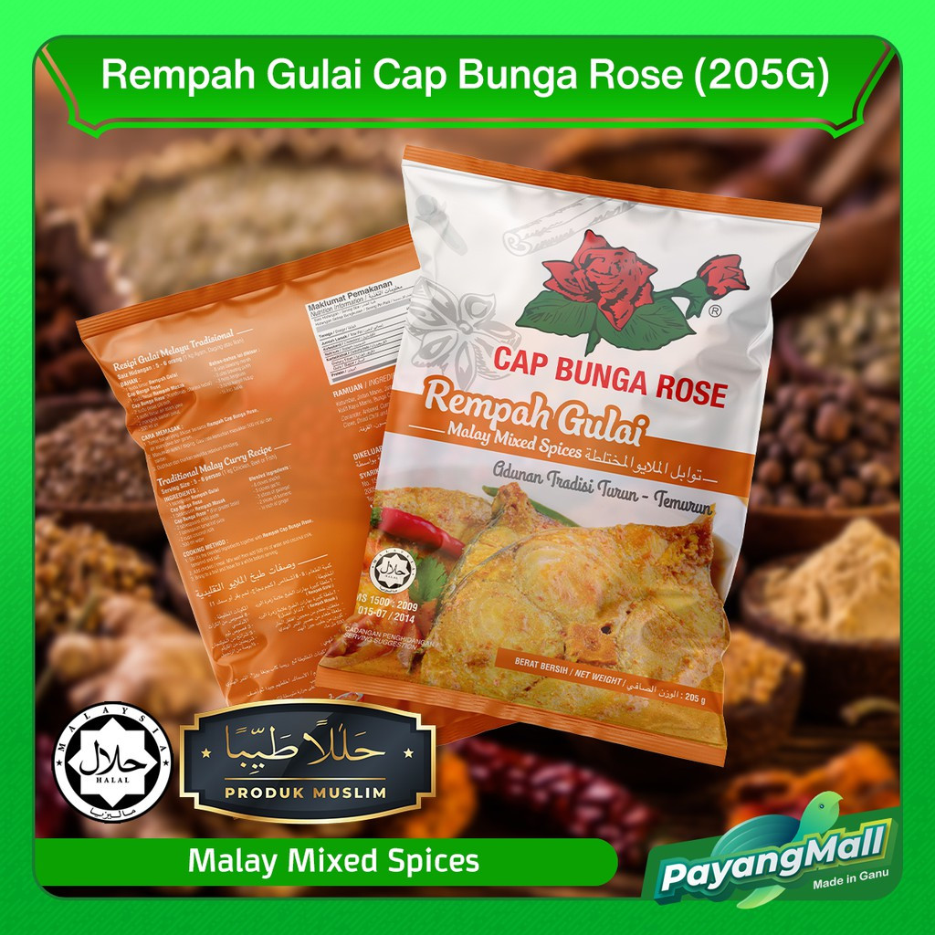 𝙋𝙖𝙮𝙖𝙣𝙜 𝙈𝙖𝙡𝙡 Rempah Gulai dan Rempah Masak Cap Bunga Rose [Rempah Gulai 205G]