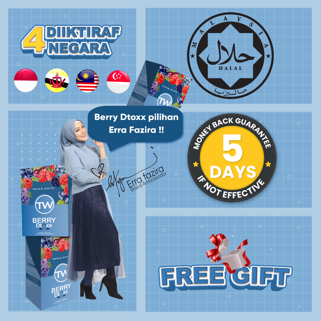 (Buy 3 Free 1 Gift) Berry Dtoxx by Triple White - Burn Fats & Detox (10 Sachets x 20 ml)